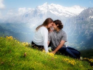 Swiss mountain top wedding proposal