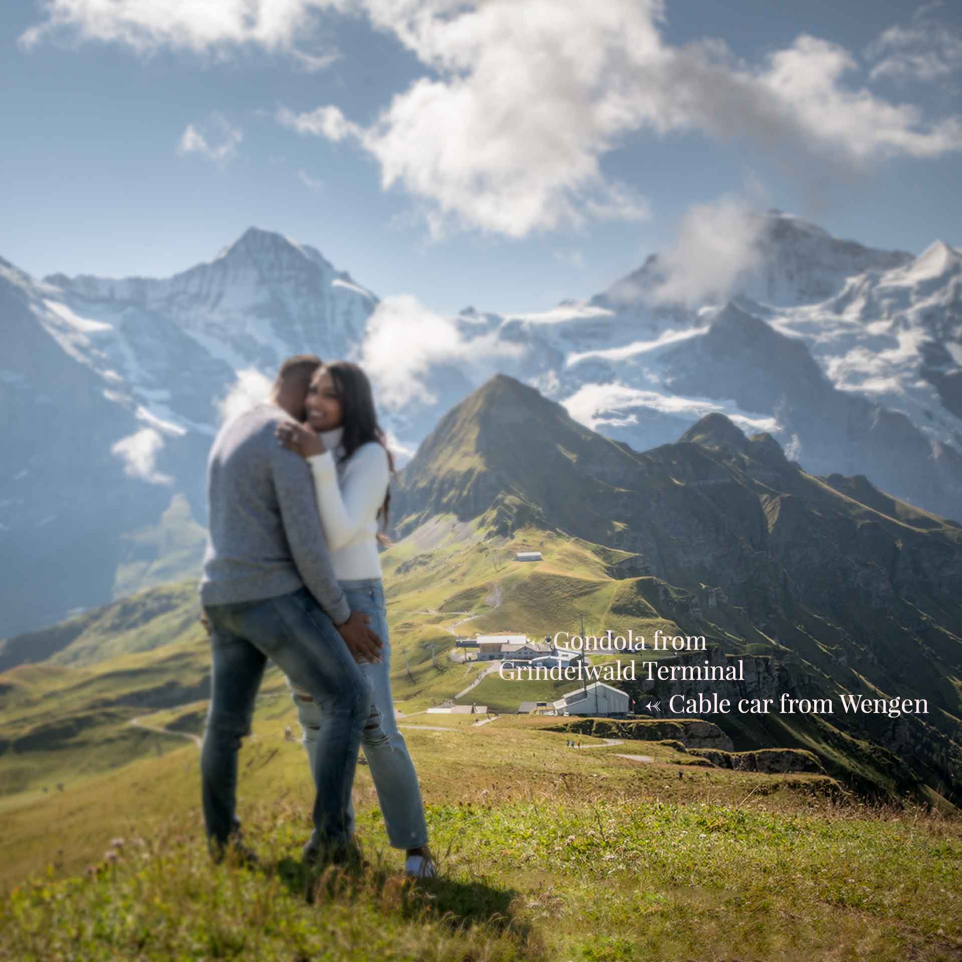 Marriage proposal on Männlichen mountain above Lauterbrunnen, Switzerland