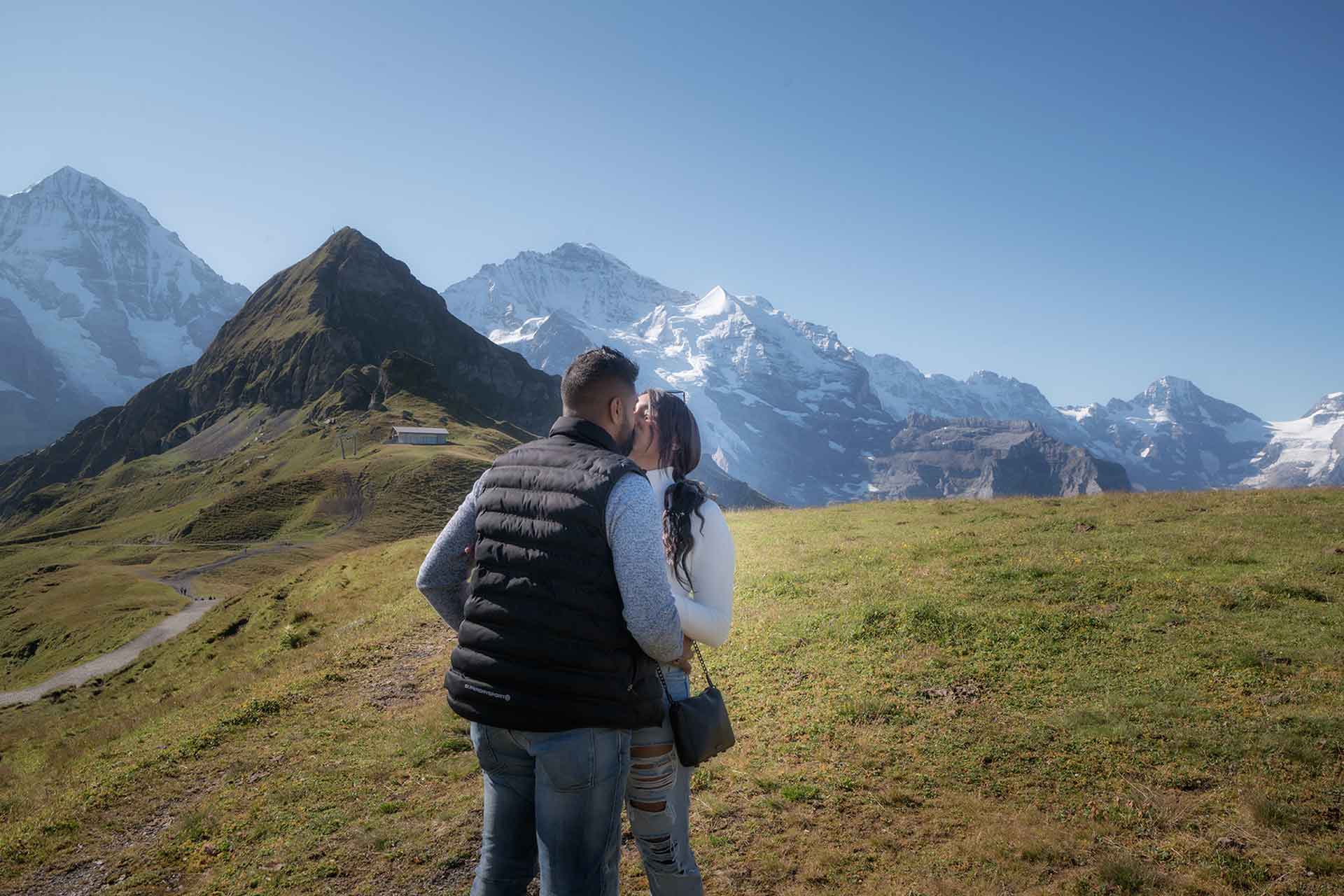 Surprise engagement in mountains above Lauterbrunnen