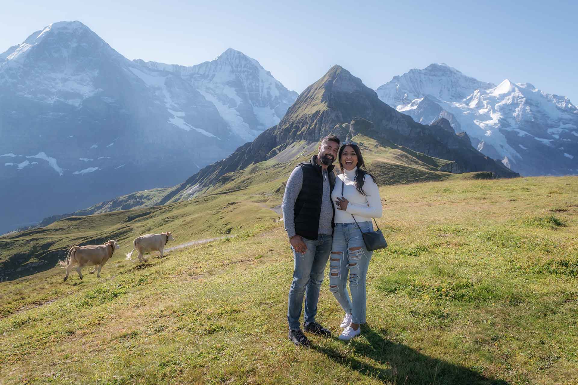 Surprise engagement in mountains above Lauterbrunnen