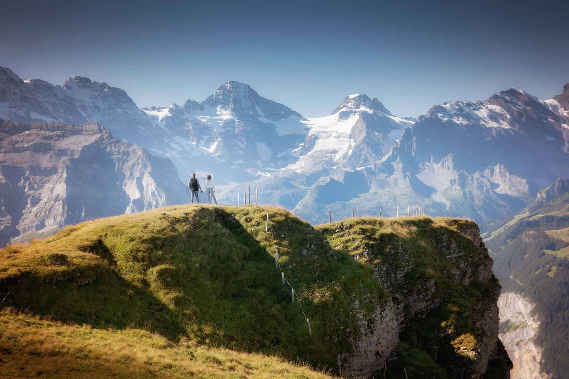 Surprise engagement in mountains above Lauterbrunnen