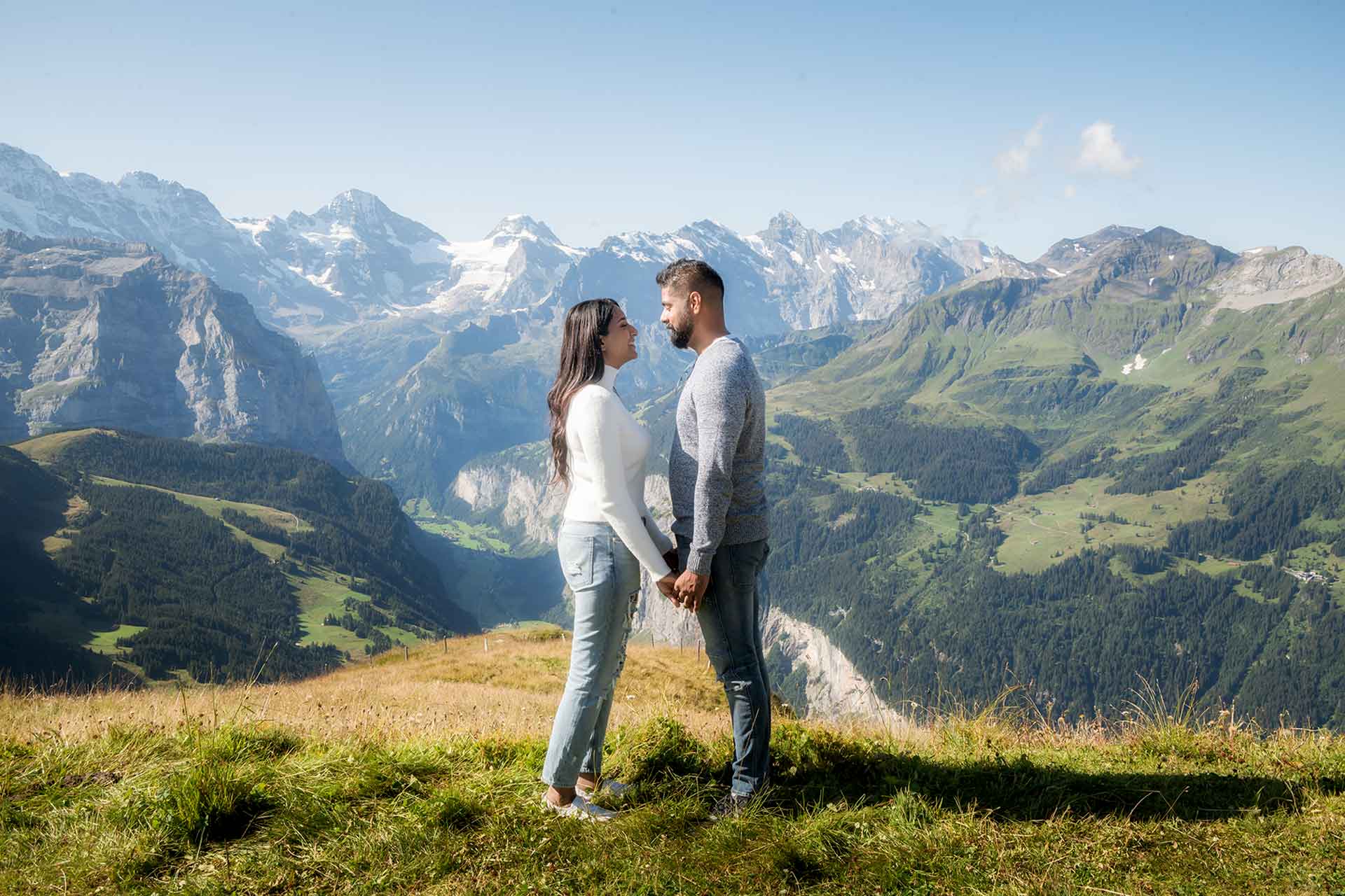 Surprise engagement in mountains above Lauterbrunnen