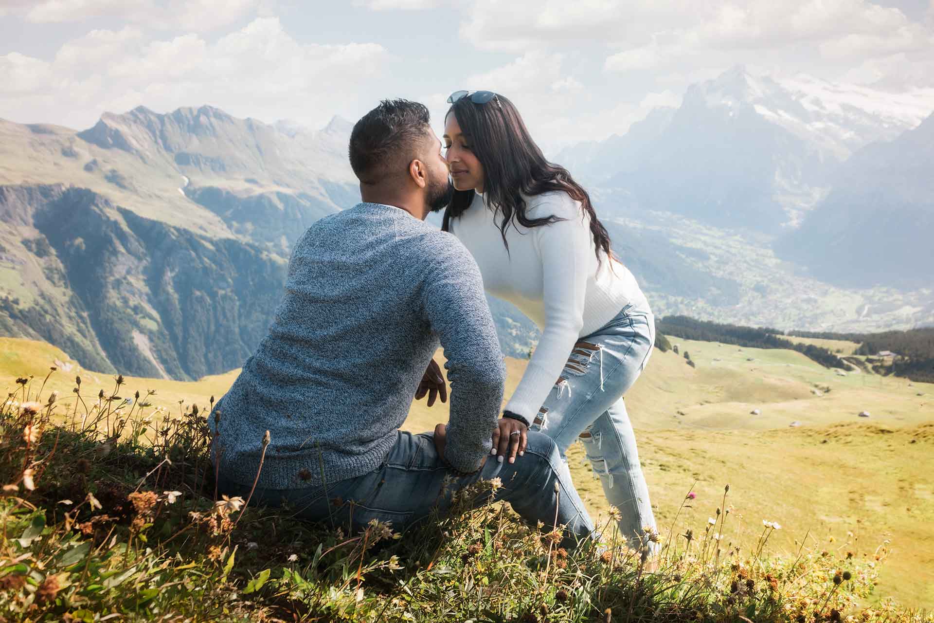 Surprise engagement in mountains above Lauterbrunnen