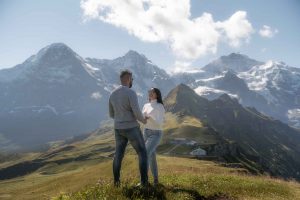 Surprise engagement in mountains above Lauterbrunnen