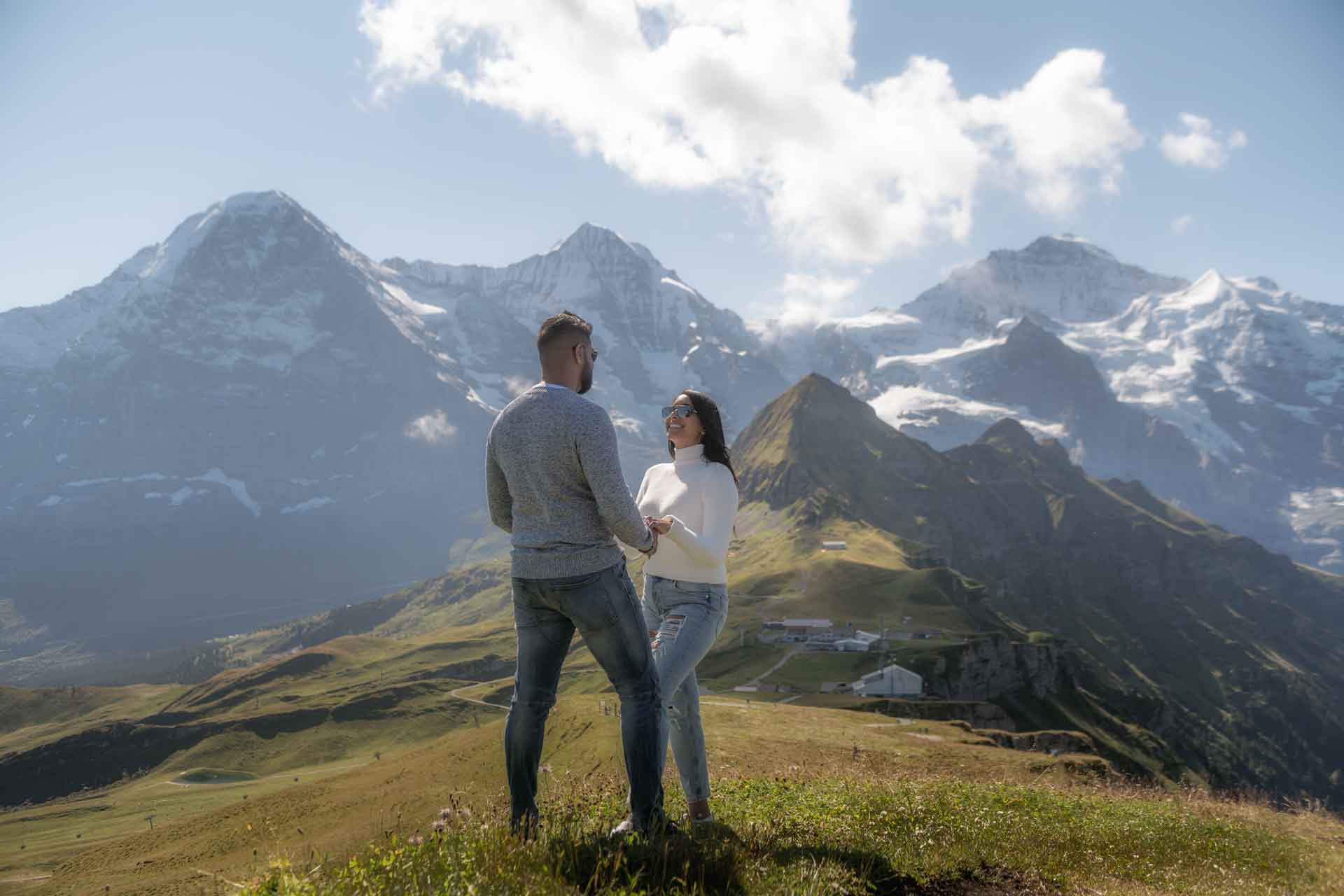 Marriage proposal in mountains above Lauterbrunnen