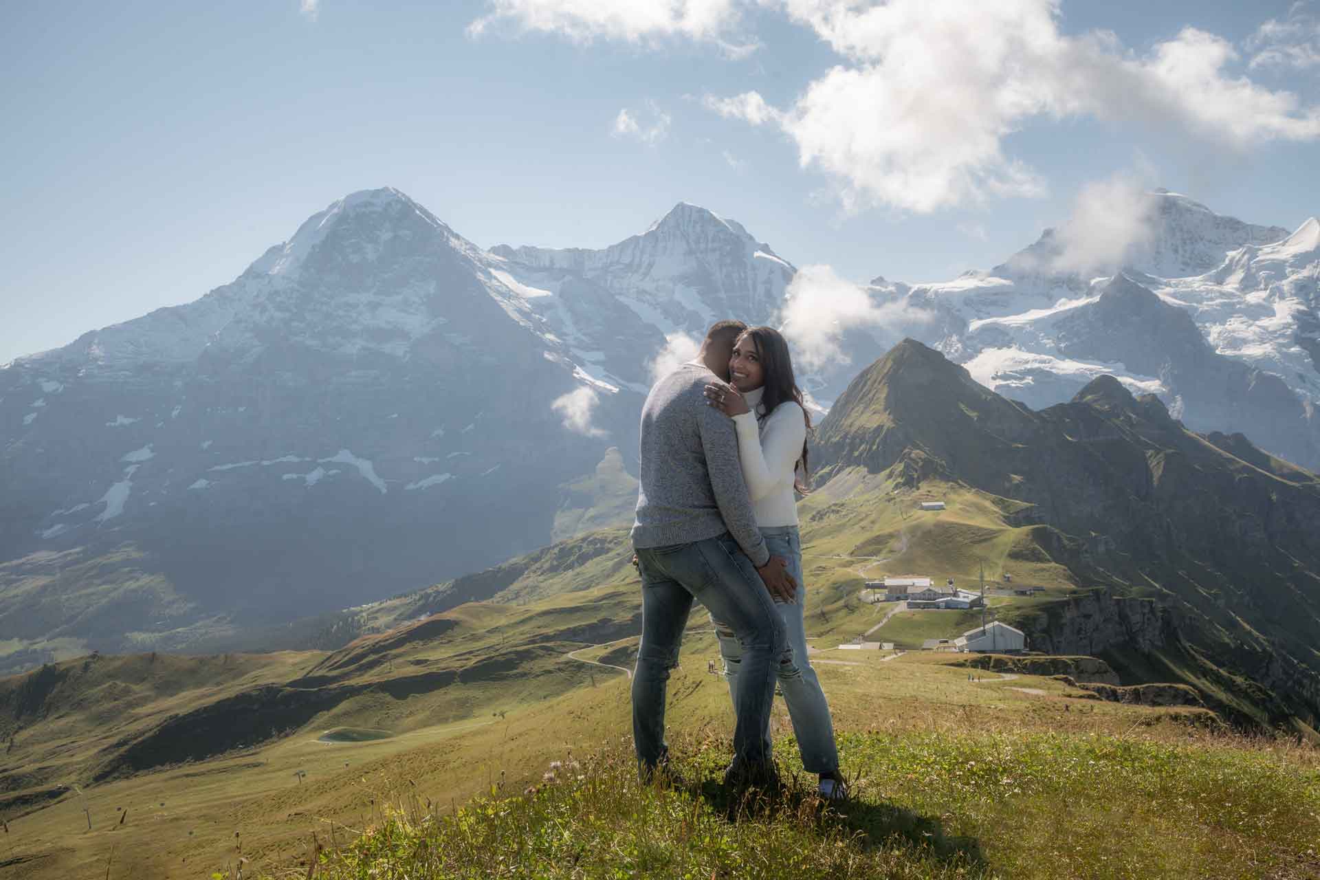 Surprise engagement in mountains above Lauterbrunnen