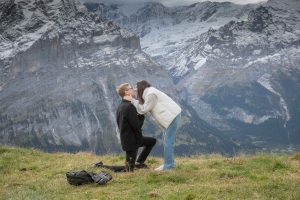Surprise engagement on Grindelwald First. Photographer John Wisdom. Surprise Engagement Grindelwald First