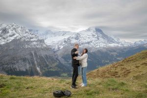 Surprise engagement on Grindelwald First. Photographer John Wisdom. Surprise Engagement Grindelwald First