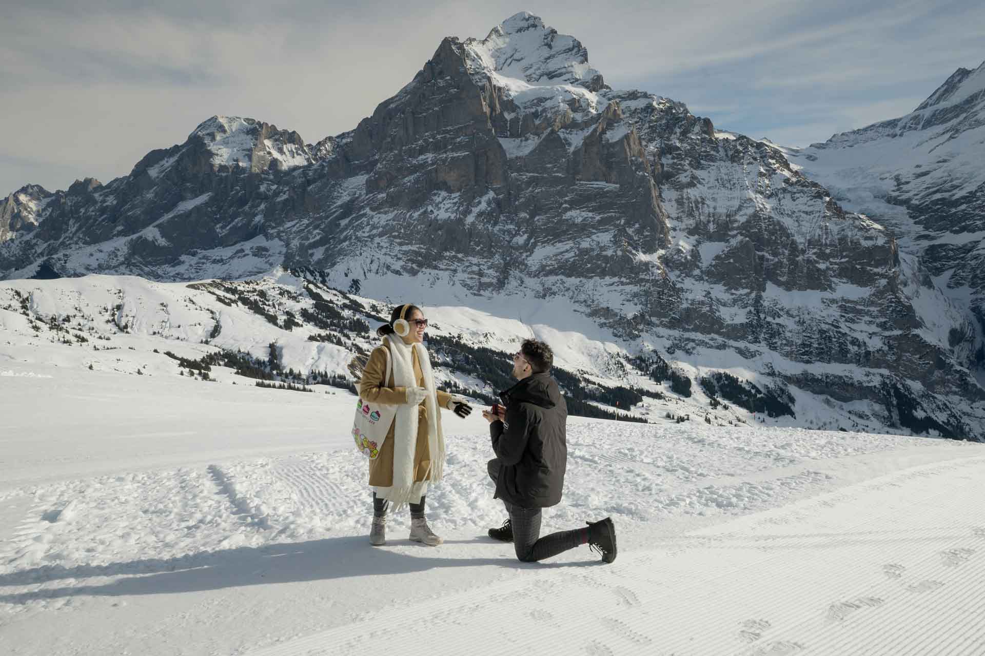 Surprise marriage proposal on Grindelwald First in Switzerland.