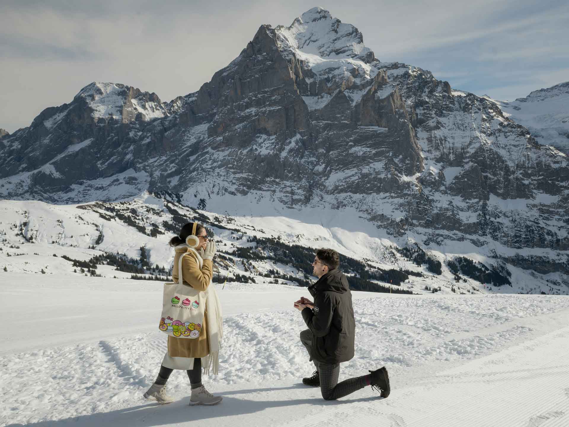 Surprise marriage proposal on Grindelwald First in Switzerland.