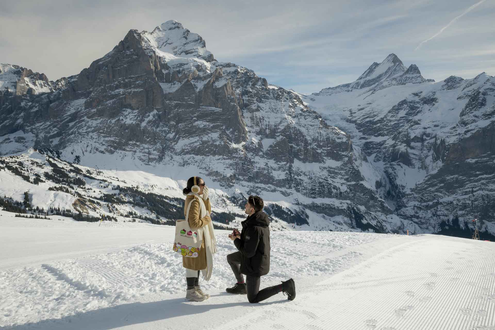 Surprise marriage proposal on Grindelwald First in Switzerland.