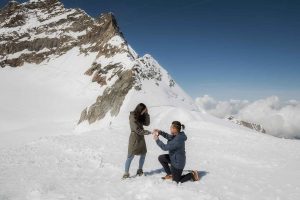 Surprise engagement on the Jungfraujoch in Switzerland