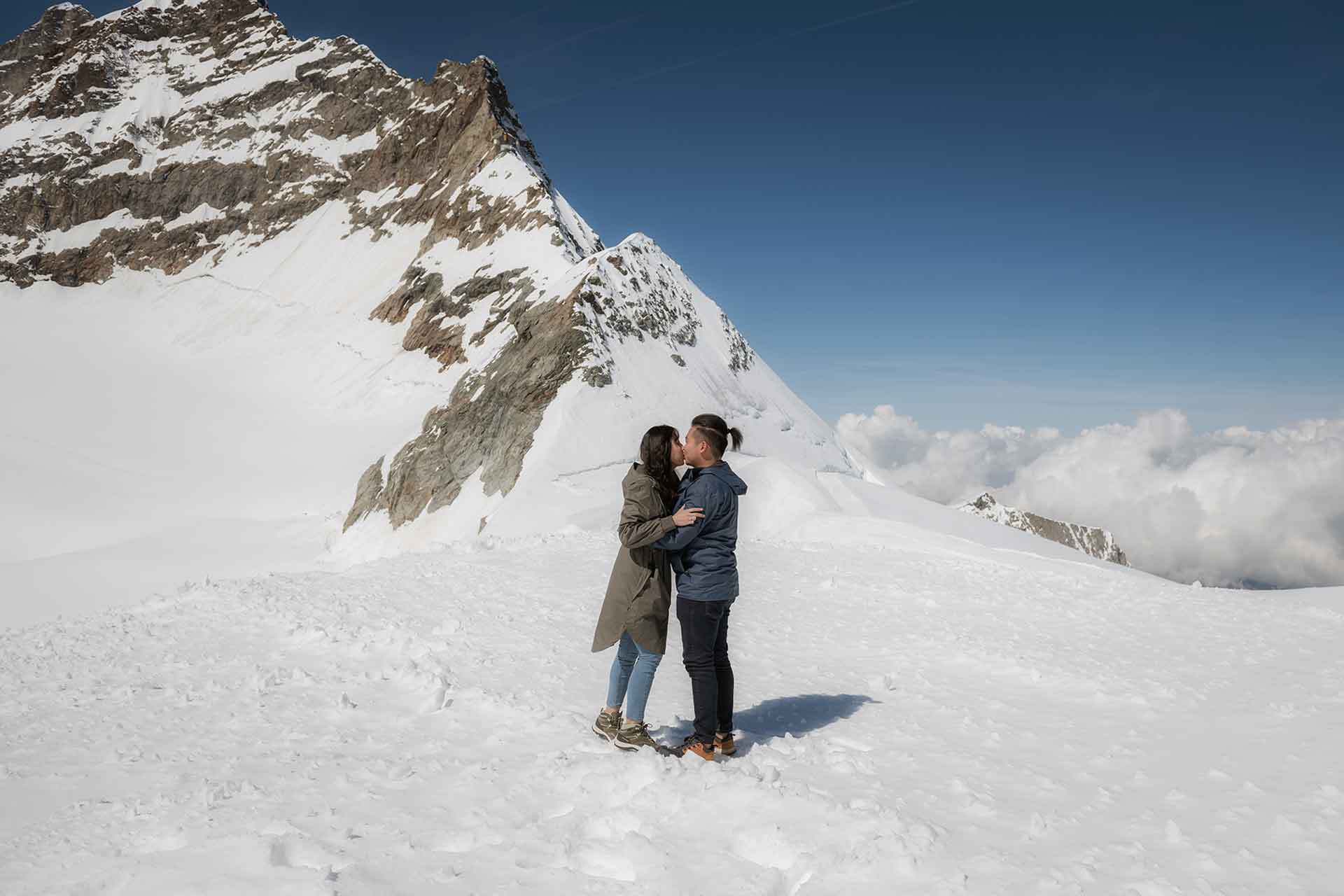 Surprise engagement on the Jungfraujoch in Switzerland