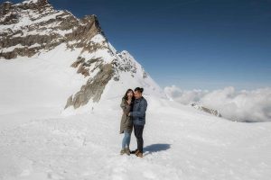 Surprise engagement on the Jungfraujoch in Switzerland