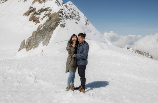 Surprise engagement on the Jungfraujoch in Switzerland