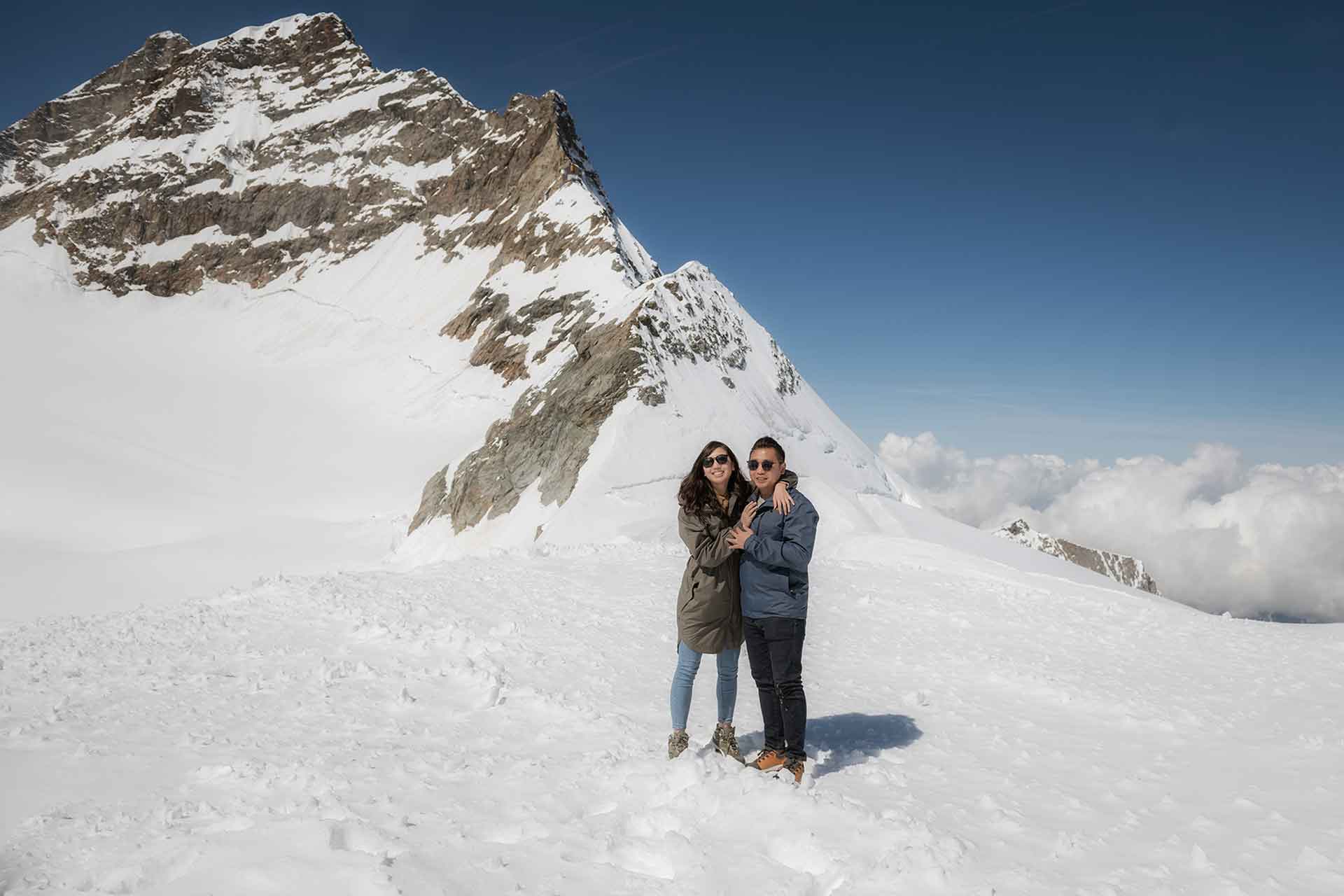 Surprise engagement on the Jungfraujoch in Switzerland