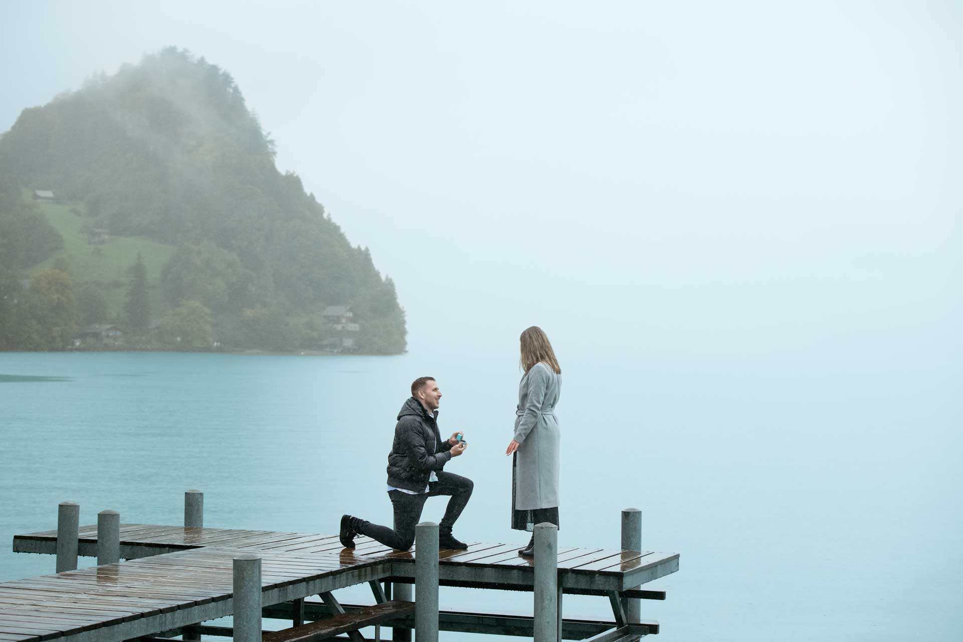 Surprise engagement on Iseltwald pier