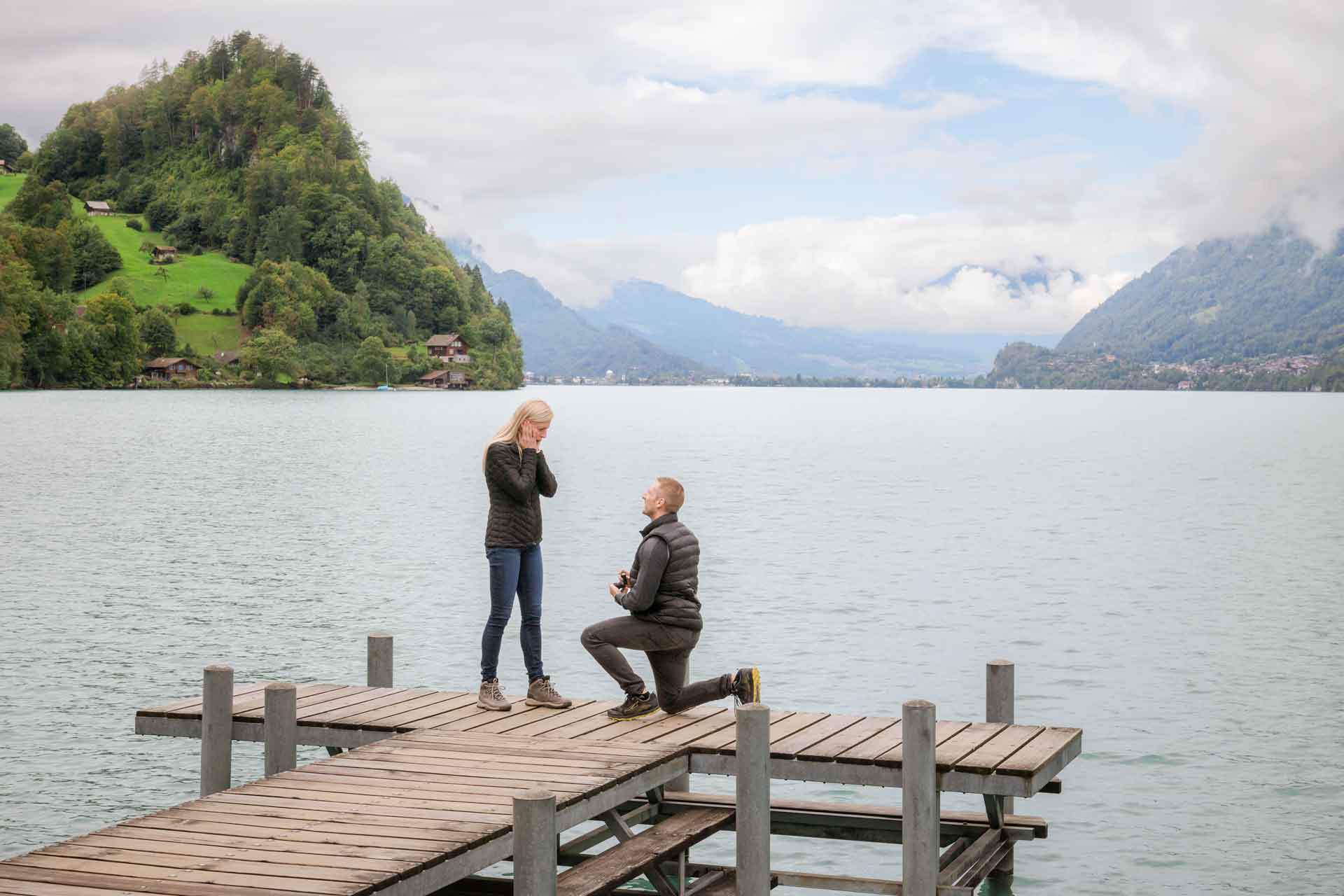 Iseltwald Pier Surprise Engagement photographer