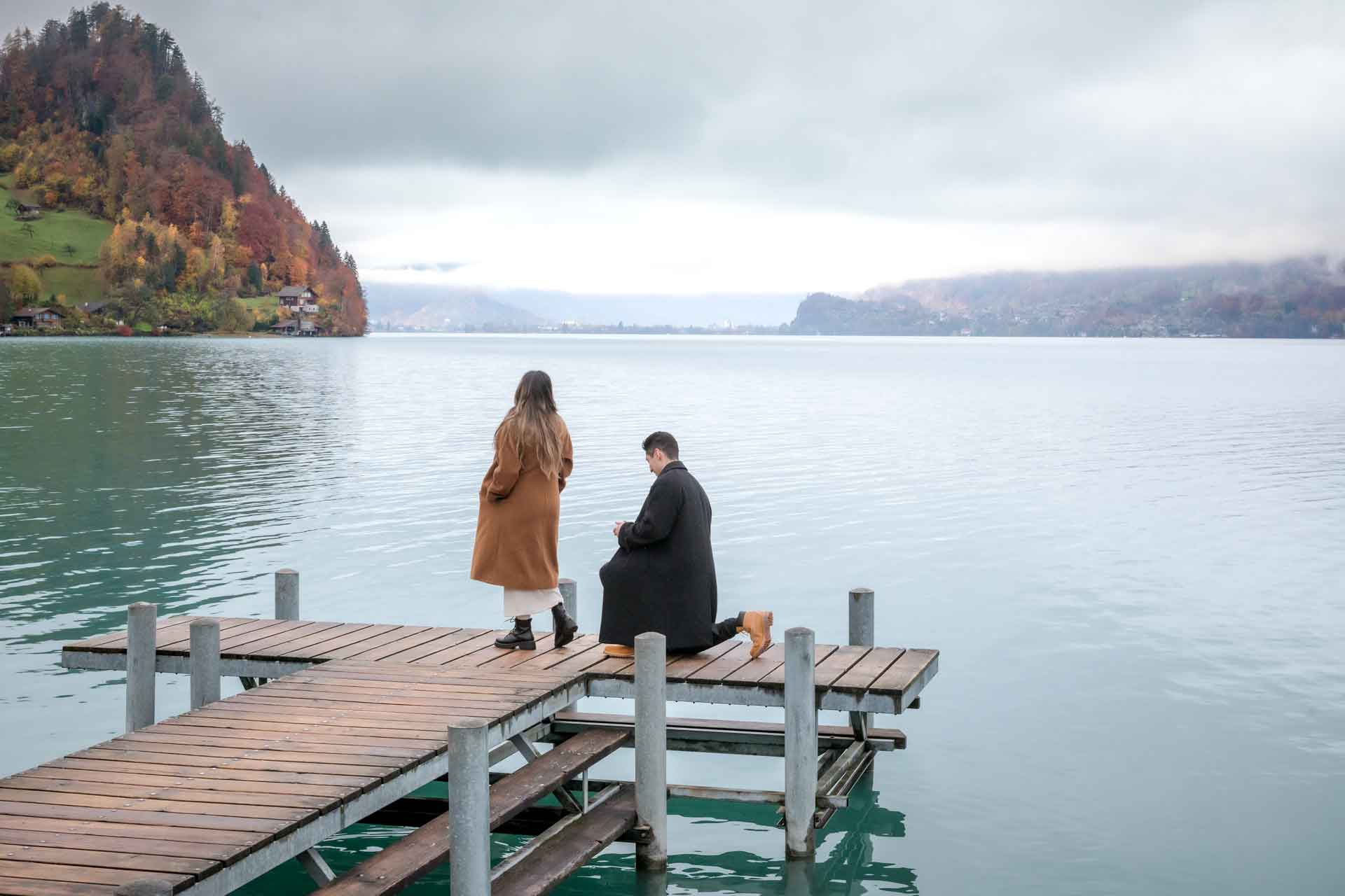 Iseltwald Pier Surprise Engagement photographer