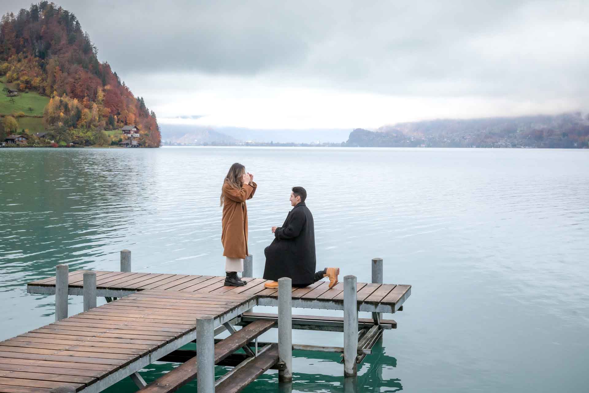 Iseltwald Pier Surprise Engagement photographer