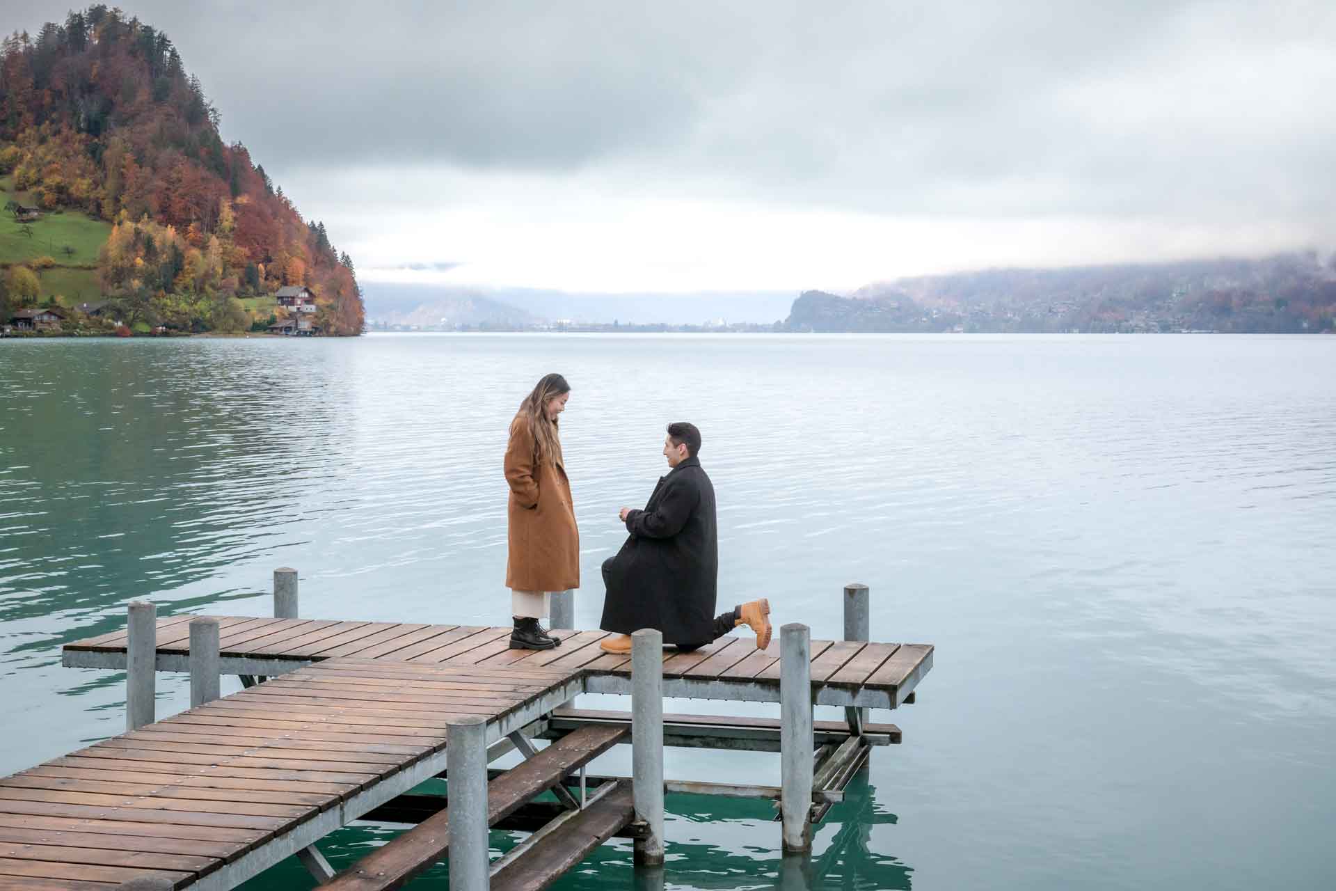 Iseltwald Pier Surprise Engagement photographer