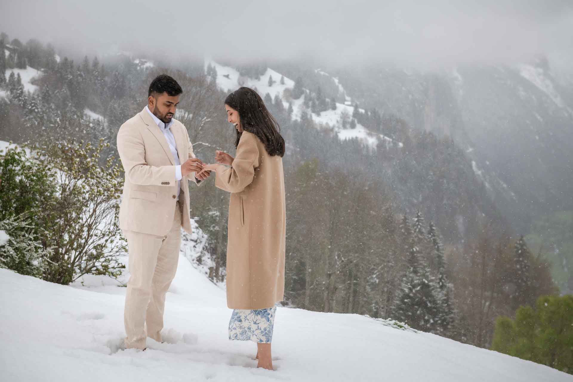 Surprise engagement in the snow