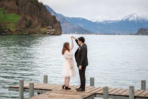 Pre-wedding Photoshoot in Iseltwald. A before the wedding photo shoot with a couple who are big fans of the "Crash Landing On You" TV serie