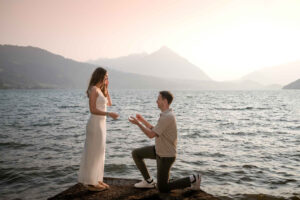 Surprise marriage proposal captured by Interlaken photographer John Wisdom in Switzerland Engagement in Interlaken