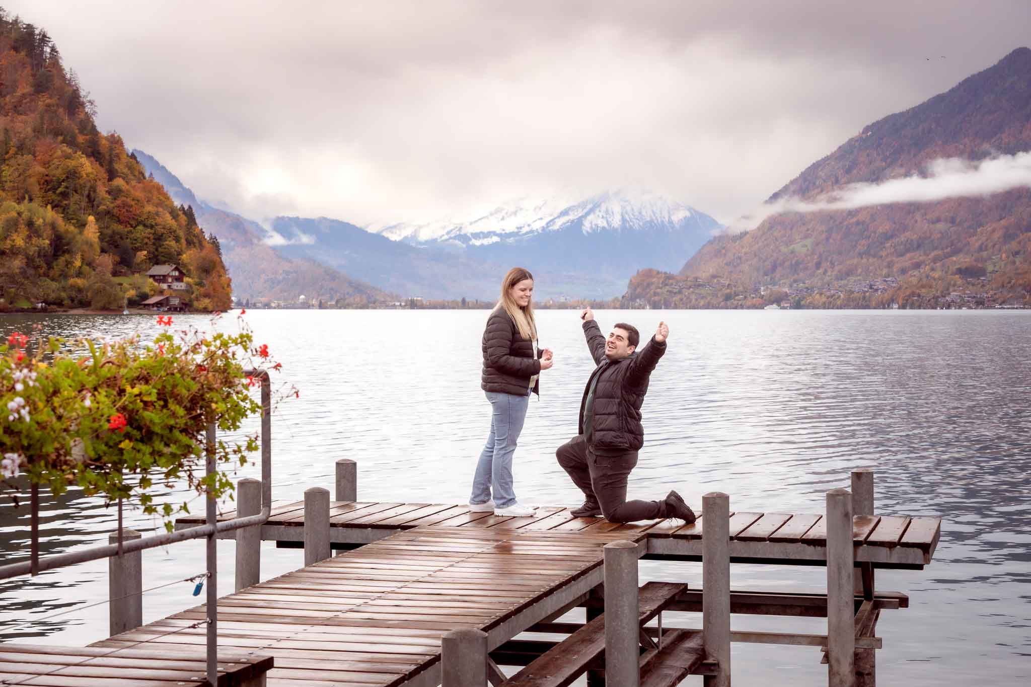 Surprise engagement on Iseltwald Pier