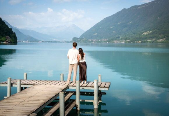 Surprise engagement on Iseltwald Pier