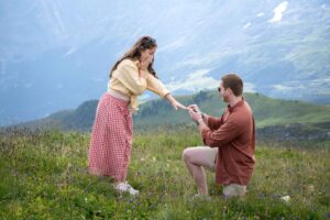 Surprise engagement on Royal Walk, Männlichen mountain, Switzerland Surprise engagement in Switzerland