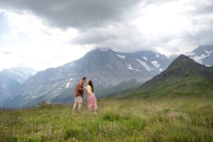 Surprise engagement on Royal Walk, Männlichen mountain, Switzerland Surprise engagement in Switzerland