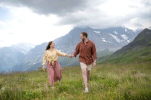Surprise engagement on Royal Walk, Männlichen mountain, Switzerland Surprise engagement in Switzerland