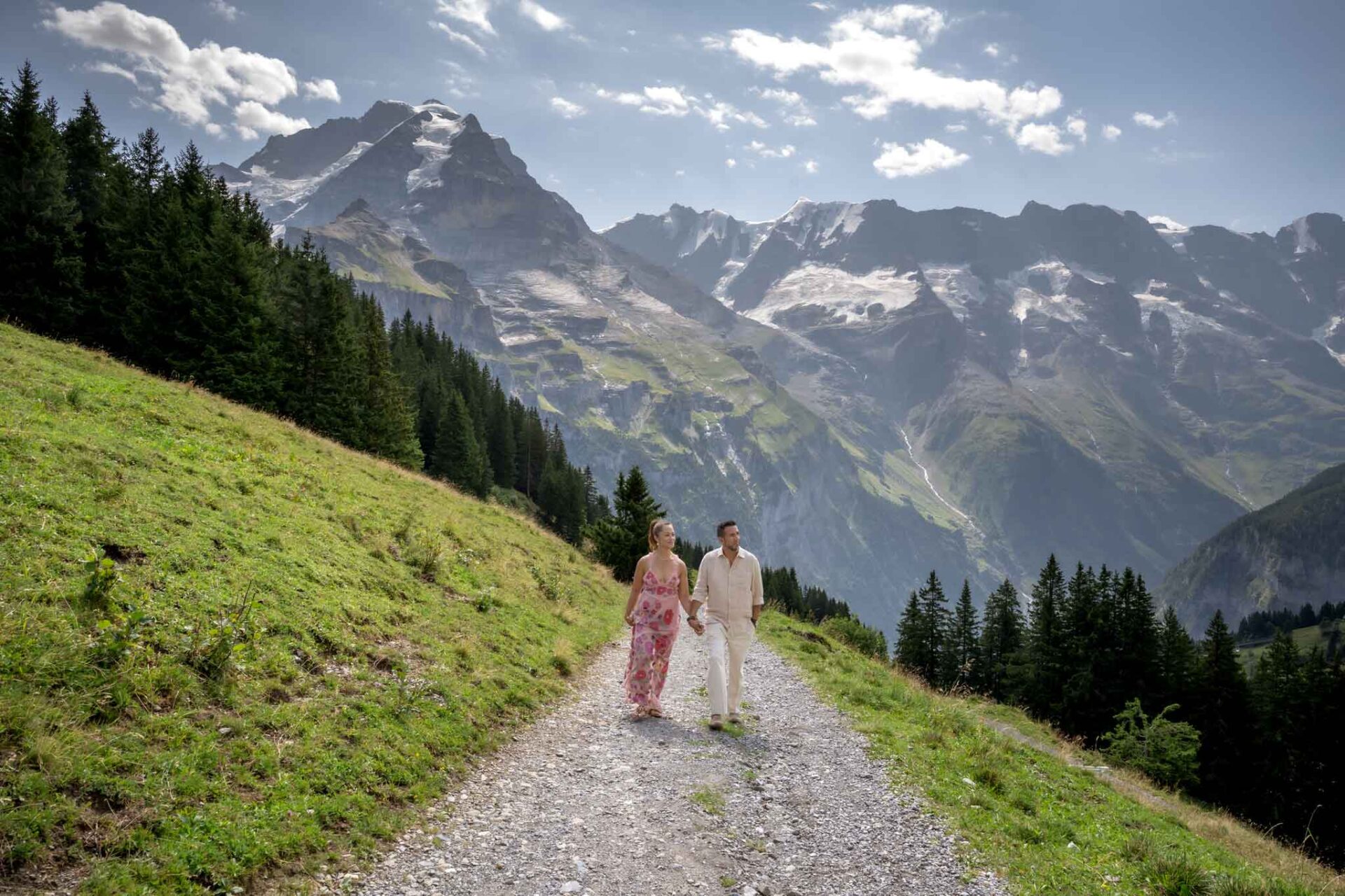 Couple photo shoot on Allmendhubel, Mürren, Switzerland