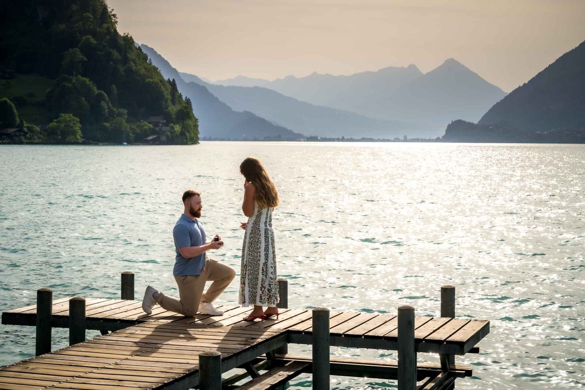 Surprise engagement on Iseltwald Pier